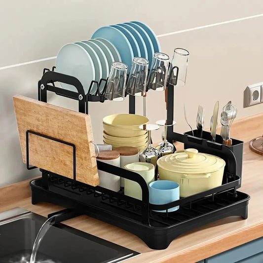 Kitchen 2 Tier Dish Bowl Drainer Storage Rack