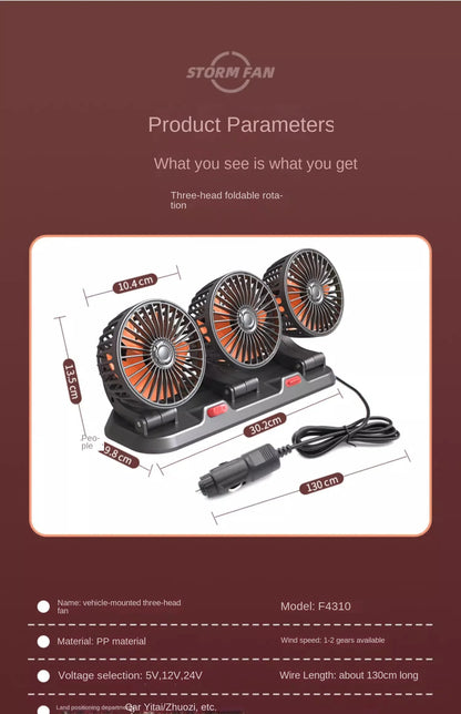Car Fan 360° Adjustable Automotive Electric Fan