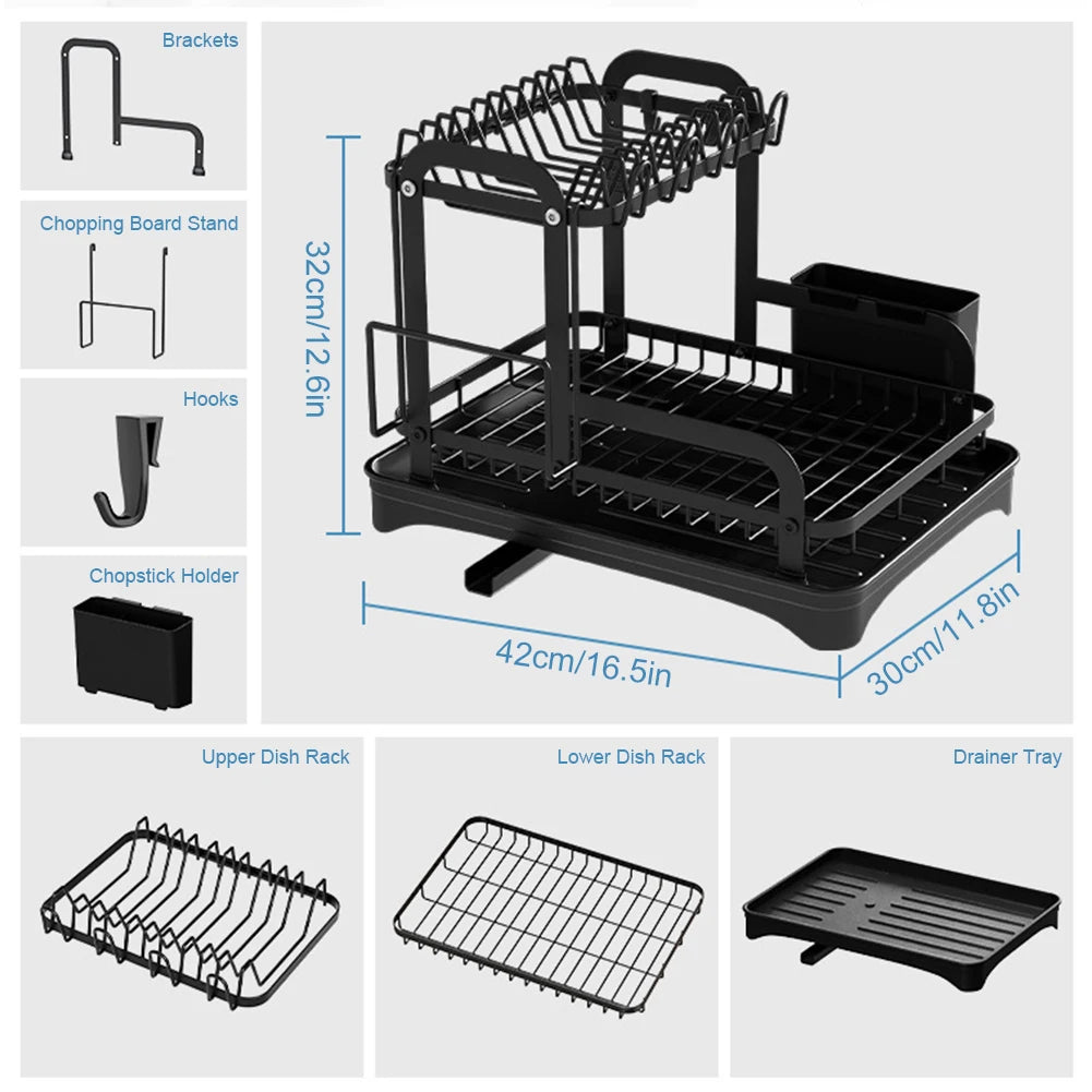 Kitchen 2 Tier Dish Bowl Drainer Storage Rack